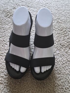 Black Double Strap Slide Sandals